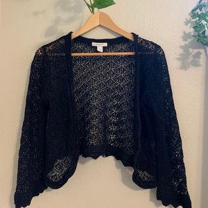 cropped black crochet cardigan